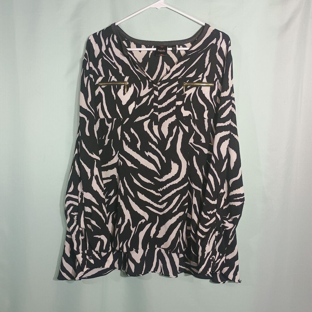 Women’s Black & Blush Zebra Print Long Sleeve Blouse – Gold Zipper Detail